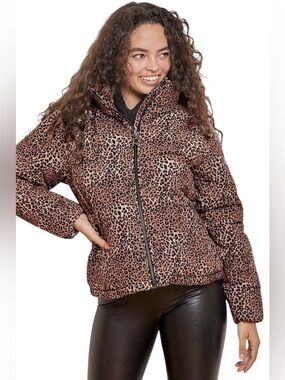 Noize Jordan Cheetah Print Quilted Puffer Jacket Tan Women’s Size XL